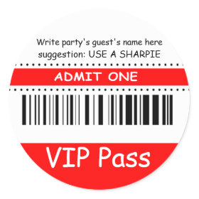 Fun Kids VIP Pass Admit One Birthday Party (red) Classic Round Sticker