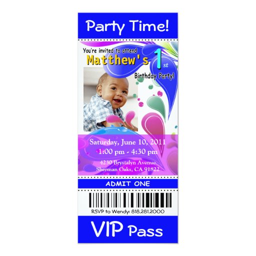 Fun Kids VIP Pass Event Ticket Photo Party (blue) Card | Zazzle