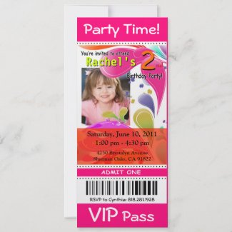 Fun Kids VIP Pass Event Ticket Photo Party fuschia Announcement