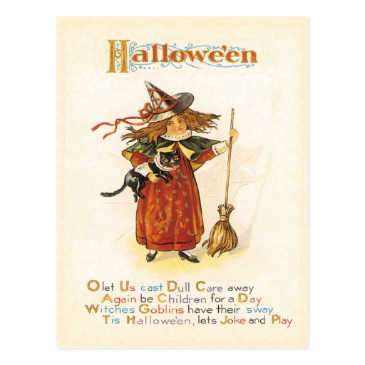 Fun Little Witch Vintage Postcard