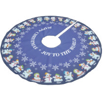 Fun Loving Snowmen and Snowflakes Blue Brushed Polyester Tree Skirt