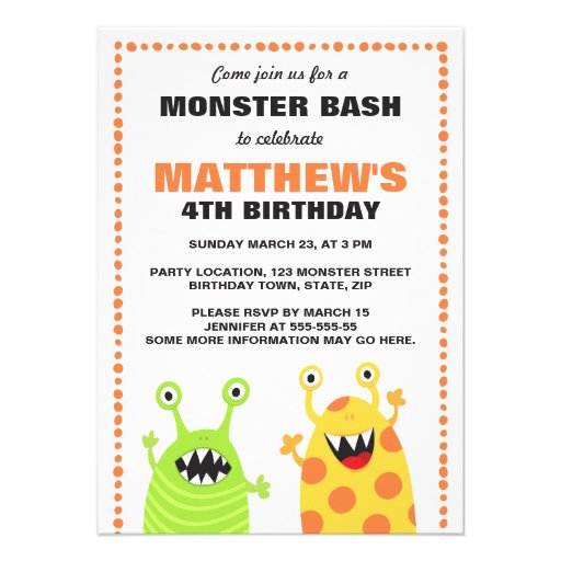 Fun monster birthday party invitation for kids