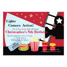 Fun Movie Night Birthday Party Invitations