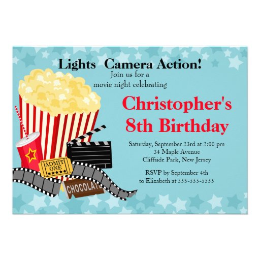 Fun Movie Night Birthday Party Invitations