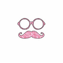FUN MUSTACHE AND GLASSES, PRINTED PINK GLITTER ACRYLIC CUT OUTS