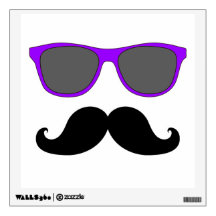 FUN MUSTACHE AND PURPLE SUNGLASSES WALL DECAL