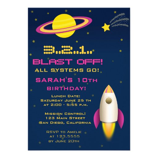 Fun Outer Space Rocket Birthday Party Invitation