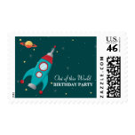 Fun outer space rocket birthday party stamps