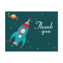 Fun outer space rocket birthday thank you postcard