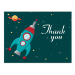 Fun outer space rocket birthday thank you postcard postcards