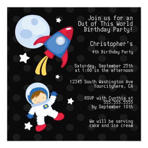 Fun outerspace astronaut birthday party invitation