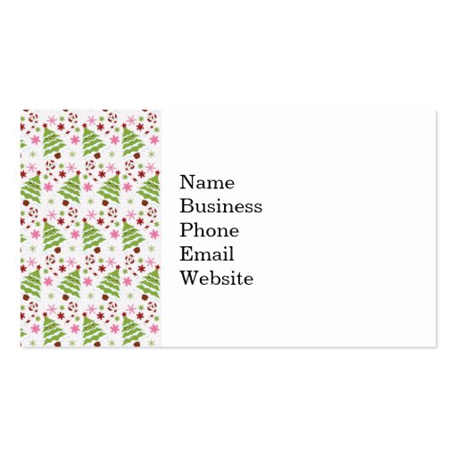 Fun Pink and Green Christmas Tree and Candy Canes Business Card Templates (front side)