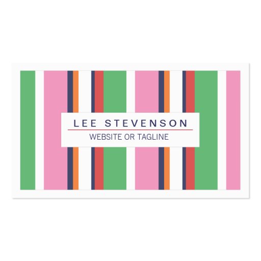 Fun Pink and Green Stripes Business Card (front side)