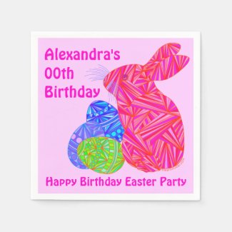 Fun Pink Bunny Easter Theme Birthday Party Napkins