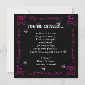 Fun Pink Girl Gothic Skulls Halloween Party invitation
