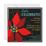Fun Poinsettia Retro Holiday Party Invitation