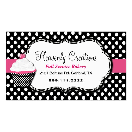 Fun Polka Dot and Cupcake Bakery Business Card (front side)