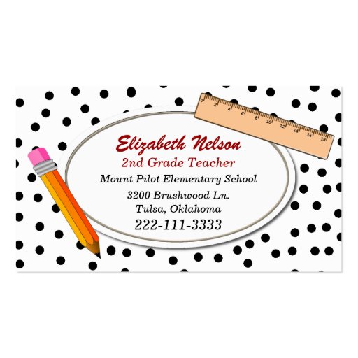Fun Polka Dots Teacher's business card (front side)