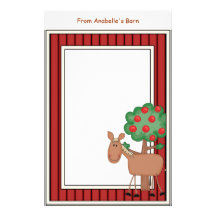 Fun Pony Apple Tree Barn Frame Kids Writing Paper Personalized Stationery