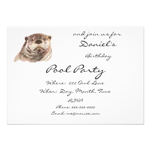Fun Pool Party Birthday Cute Otters Invite
