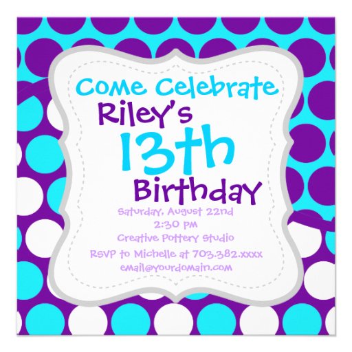 Fun Purple and Teal Polka Dot Wave Pattern Custom Announcements