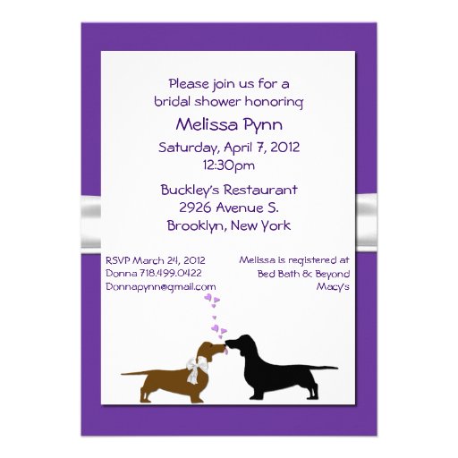 Fun Purple Dachshunds Bridal Shower Invitation