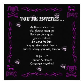 Fun Purple Girl Gothic Skulls Halloween Party Personalized Invites