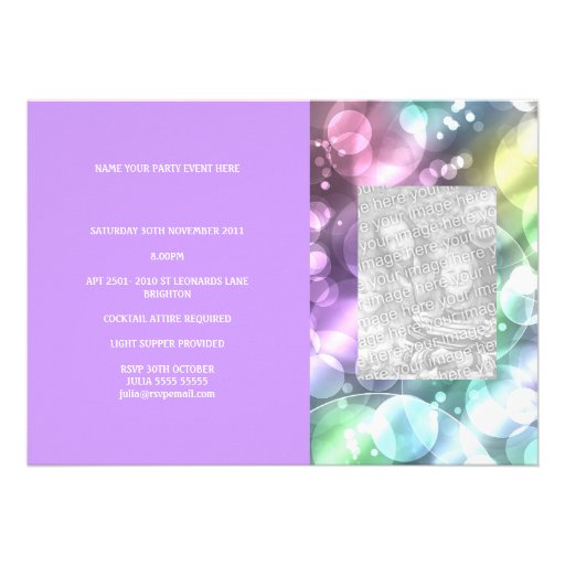 Fun Rainbow Bubbles Purple Photo Invite