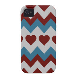 Fun Red and Blue Hearts Chevron Pattern Case For The iPhone 4