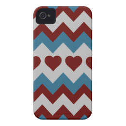Fun Red and Blue Hearts Chevron Pattern iPhone 4 Case