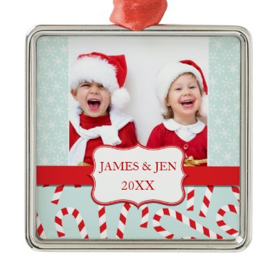 FUN RED BLUE MERRY CHRISTMAS PHOTO ORNAMENT