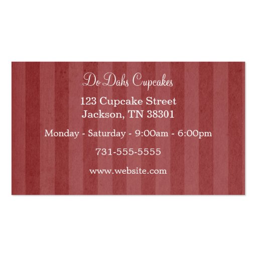 Fun Red Stripes Bakery Business Cards (back side)