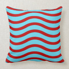 Fun Red Teal Turquoise Wavy Lines Stripes Pattern Pillows