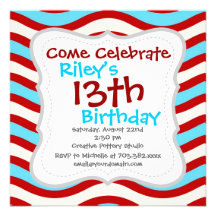 Fun Red Teal Turquoise White Wavy Lines Stripes Custom Announcements