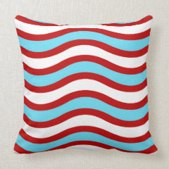 Fun Red Teal Turquoise White Wavy Lines Stripes Throw Pillow
