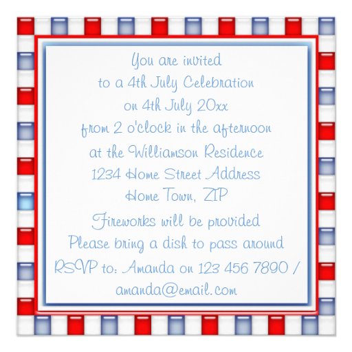Fun Red, White and Blue Patriotic Party Invitation (front side)