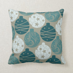 Fun Retro Blue Gray Christmas Ornaments Design Throw Pillows