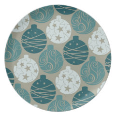 Fun Retro Blue Gray Christmas Ornaments Design Plates