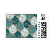 Fun Retro Blue Gray Christmas Ornaments Design Postage Stamps