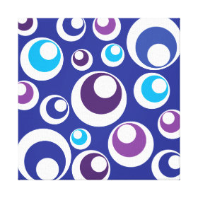 Fun Retro Blue Purple Circles Dots Pattern Stretched Canvas Print