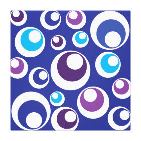 Fun Retro Blue Purple Circles Dots Pattern Gallery Wrap Canvas