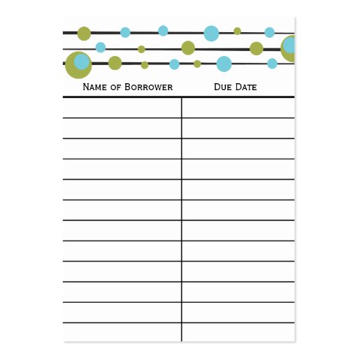 Fun Retro Dot Book Insert Card. Business Cards (front side)