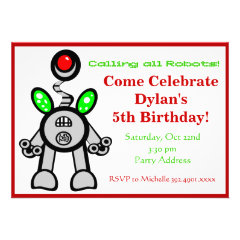 Fun Robot Birthday Party Invitations Red