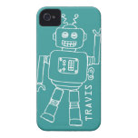 Fun robot named teal & white boys iphone 4 case