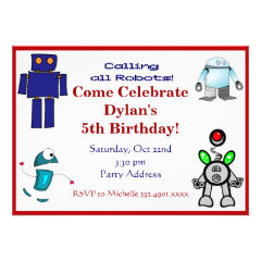 Fun Robots Birthday Party Invitations Red