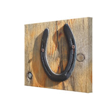 Fun Rustic Western Good Luck Horseshoe Wood Look Gallery Wrapped Canvas