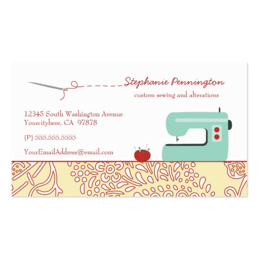 Fun sewing fashion design customized business card (front side)