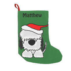 Fun Sheepdog in Santa Hat Christmas Stocking Small Christmas Stocking