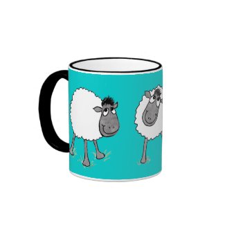 Fun Silly Sheep Ringer Mug, Turquoise