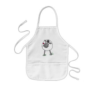Fun Silly Sheep with Flower, White Apron